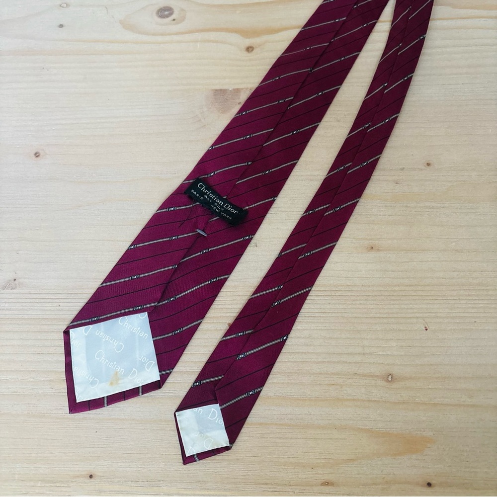 Christian Dior Vintage Mens Burgundy Striped Designer Luxury Tie - Picture 3 of 6